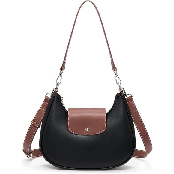 Handbags - Crescent Black Vegan Leather Shoulder Bag for Women - Anti Theft Crossbody Hobo